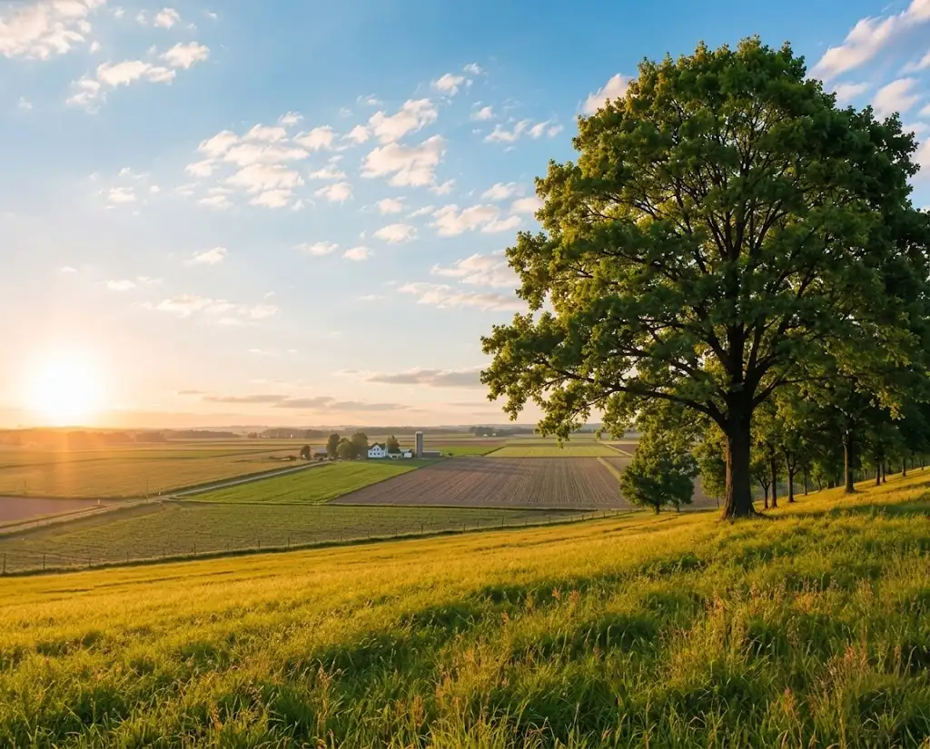 Large oak tree in a sunny open landscape